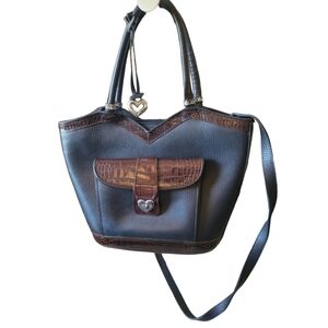 Brighton Black and Brown Leather Bucket Bag With Box Vintage